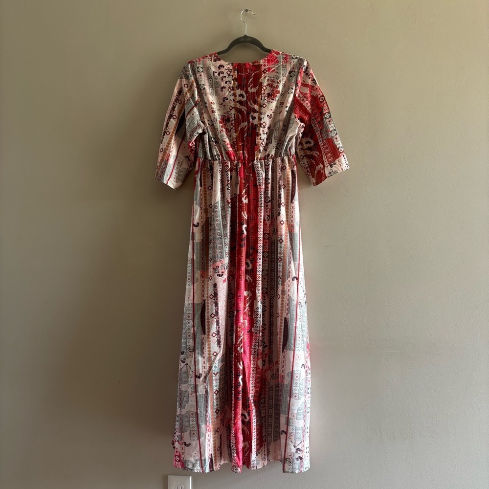 Boho V-Neck Maxi Dress in Pink and Red - Picture 4 of 9